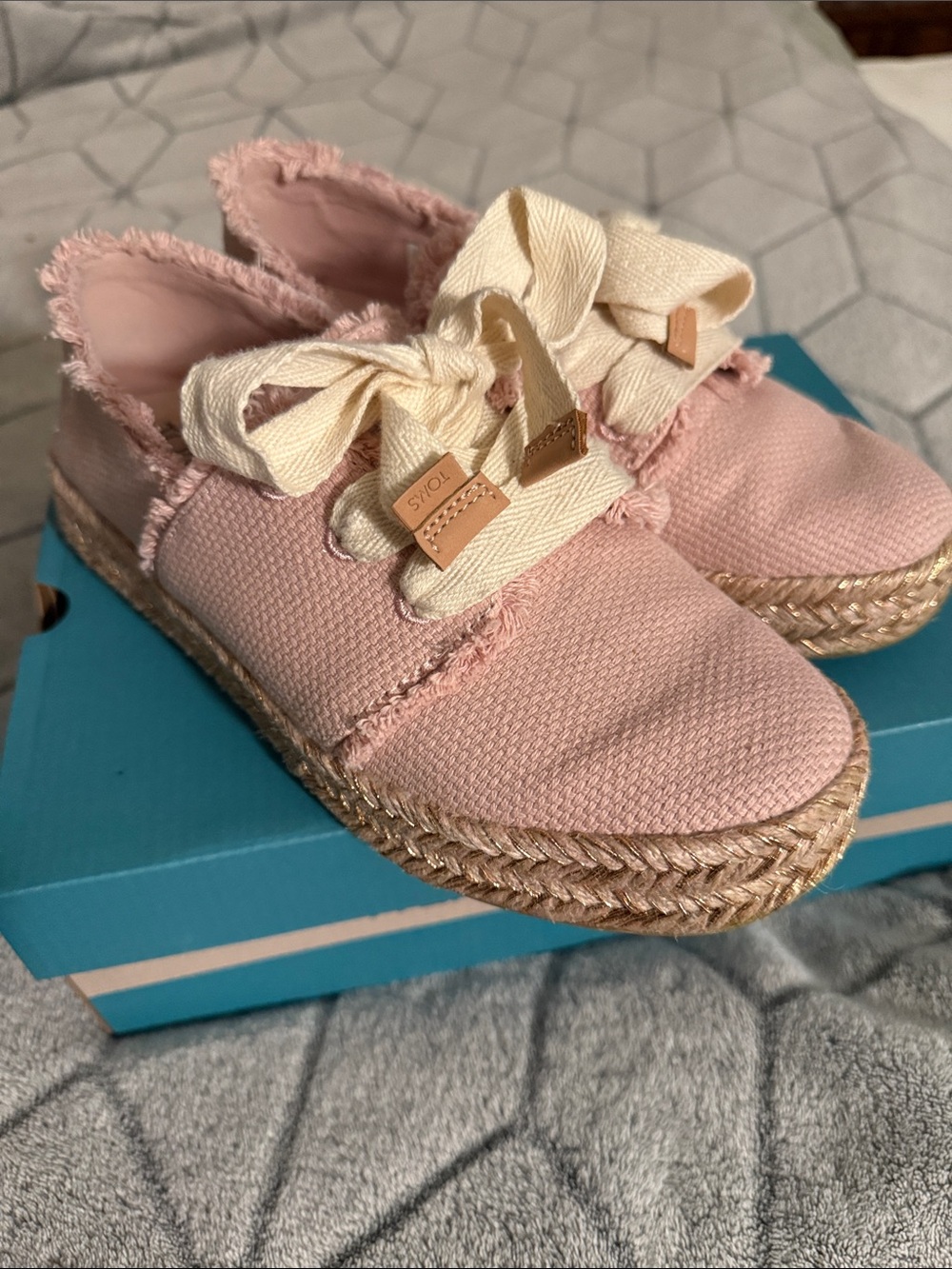 Toms Pink Canvas Espadrille for Kids with Cream Laces